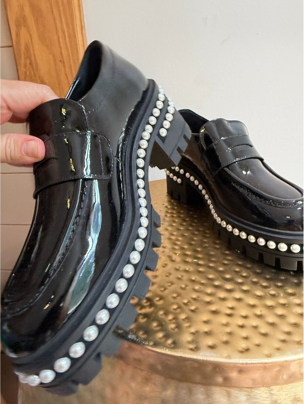 Soho Patent Pearly Penny Loafers Size 8 Black Patent Leather Chunky Loafers - Picture 6 of 15